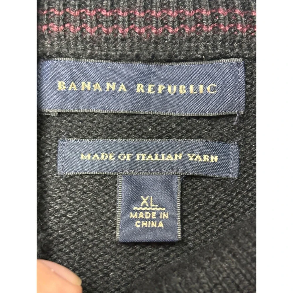 Banana Republic Men's Dark Gray Wool Blend Quarter Zip Sweater Size XL‎